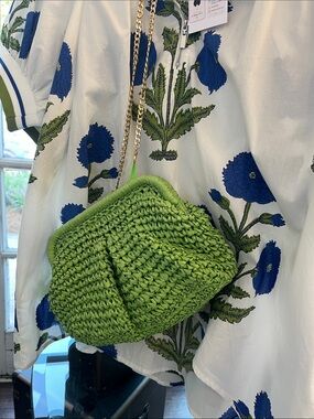 Green Crochet Clutch with Gold Chain Strap